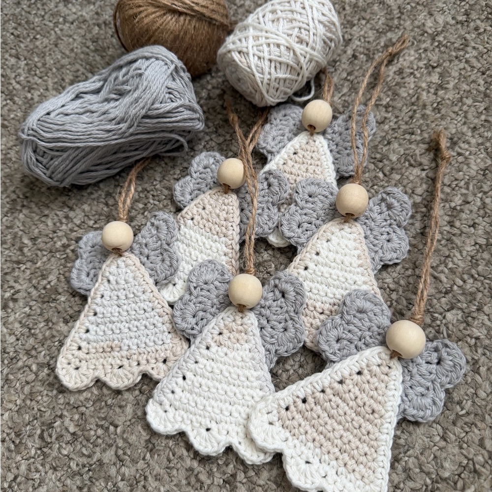 Crochet Angel Ornaments in Gray and Cream
